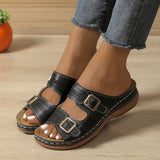 Asia's New Large-Size Carving Belt Buckle Thick Bottom Slippers Women's Slope And Lightweight Outside Wearing Cold
