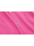 Women's Denim Jackets Fashion Spring Female Harajuku Casual Long Sleeve Pink Bow Polo-Neck Button Pocket Loose Jean Jacket