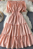 Slash Neck Midi Dress Women Sexy Off Shoulder Short Sleeve High Waist Ruffle Vestidos Female Summer 2023 New