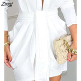 Autumn Women Ball Gowns Deep V Neck Long Sleeve Plunge Ruched Party Dress Office Lady Wear White Wrap Mini Bodycon
