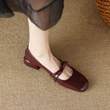 Retro Low-Heeled Coarse Bow Mary Jane Shoes Women 2025 Autumn New Paint Skin Shallow Mouth College Single