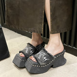 Summer New Fashion Women's Shoes Korean Version With Thick Bottom Word-Dragging Female Cake Bottom Slope With Water Diamond