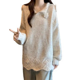 Gentle Wind Flower Design Set Sweater Women's Autumn And Winter New Lazy Wind Loose Knitted Shirt