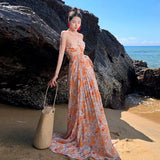 Zingj Sense Hanging Neck Sexy Show Back Holiday Dress Female Pressure Pleated Super Fairy Big Place