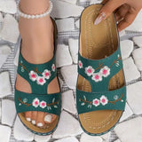 Slippers Women's Car Slopes And Slippers Flat Solid Color Thick Bottom Home One Foot Embroidered Cool