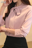 Women Blouse Spring 2023Long Sleeve Ribbon Bow Chiffon Women Shirts Korean Style Temperament Business Attire