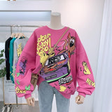 New Long-Sleeved Round-Neck Loose Street Racing Dog Harajuku Girl's