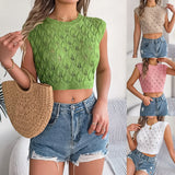 Wind Shooting Spring And Summer Hollow Leaves Exposed Umbilly Knitted Sweater Holiday Tops Women's