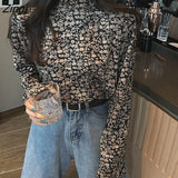 Women Turtleneck Print Casual Long Sleeve Autumn Comfortable Korean Style Chic All-match Slim Female Streetwear
