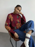 2025 New Round-Neck Sweater Flower Weaving Loose Soft Knitted T-Shirt Women's
