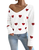 And Winter Valentine's Day Design Slid Love Embroidery V Collar Sweater Female
