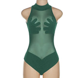 2024 Summer New Women's Sexy Perspective Mesh T-Shirt Bump Color Splicing Repair Body-Joint Clothing