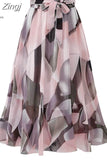 floral print chiffon skirts women Sprint Summer korean A line Pink streetwear high waist ladies midi