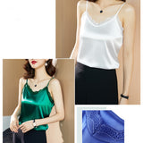 Silk Women Blouses Tops Woman Satin Lace Blouse Shirts Women Sleeveless V-neck Shirt Top 2023 Woman White Top