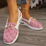 Large-Size Casual Single-Shoe Women Round Head Flat-Bottomed Metallic Buckle Fashion Single-Shoe