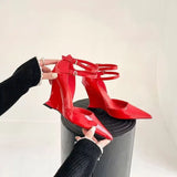 Spring And Summer Show New Slope Heel Red High Heels Women Patent Leather Sexy Bao Head Individual