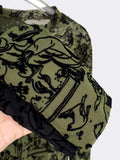 Zingj Sexy Plant Print Mesh Bottom Shirt Women's Thin Hollow See-Through Elastic Slim Short Long-Sleeve