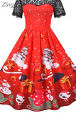 Dress Christmas Costume Women Lace Short Sleeve Hight Waist Vintage Evening Party Prom Casual