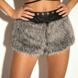 Heavyweight Imitation Fur Leather Splicing Fur Trousers Autumn And Winter Babes Fashion Low-Waist Shorts Women's