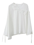 Chiffon Women's New Elegant Three-Dimensional Lace Pearl Yarn Micro Reveals Shoulder Belt Long-Sleeved Shirts In Spring