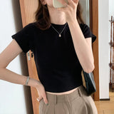 Splicing Design Feel Bottom Shirt Spring And Autumn New Loose High Waist Thin Short-Sleeved T-Shirt