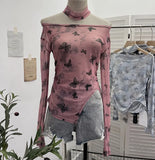 Tie-Dye-Print Single-Layer Mesh Yarn Lint Sun Hoodie Irregular Long-Sleeved T-Shirt Repair On The Body