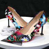 New Pointy Shallow Shoes Sweet And Beautiful Flowers Hit Color Stiletto Heels Fashion High Heel