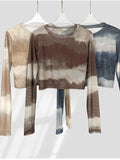Zingj Layer Opaque Ice Screen Gauze Short Jacket Female Ink Dizzy Dye Bottom Shirt Spring And Summer Slim Suntan T-Shirt