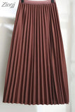 Women Elegant Long Pleated Skirts Spring Autumn Classic High Waist Solid Vintage Saias Midi