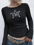 Adorable Star Print Slim Long Sleeve Knit- Outfit