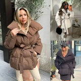 Three-Color Collar Warm Waist Women's Cotton Jacket Autumn And Winter Loose Collar New Fashion