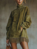 New High-Collar Velvet Retro Loose Pocket Tuxedo Long-Sleeved