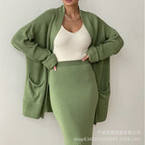 Women's Sweater Set Autumn/Winter New Sweater Cardigan Women's Loose Belt High-Waisted Skirt Fashion