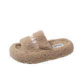 Hair Slippers Women Wear Casual Home Thick Spring And Autumn Embroidered Plush Slippers To Keep Warm High