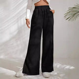 Autumn And Winter New Women's High-Waisted Slacks Solid Color Corduroy Splicing Open Trousers