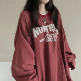 Letter Print Oversized Round Neck Sweatshirt-Outfit