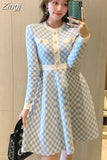 Knitted Sweater Maxi Dresses for Women party Button Up Korean Fashion Plaid Mini Dress Robe Femme Vestidos Autumn
