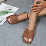 Flat-Bottomed Cool Slippers 2025 New Casual Wear Simple Fashion Square Side Beach