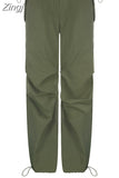 Y2K Streetwear Drawstring Cargo Parachute Pants Hippie Harajuku Loose Draped Low Waist Tech Sporty Trousers