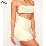 Women’s Casual Knitted Suspender Dress Fashion Solid Color Hollow Tie-up Backless Summer Holiday Beach