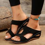 Spring And Autumn New Large Size Women's Shoes Hollow Solid Color Toe Slope And Fish Mouth T-Shaped