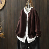 Spring And Autumn Knitted Cardigan Coat Women Retro Literature And Art Loose Leisure Long-Sleeved Sweater