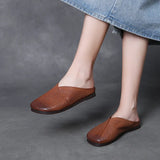 Layer Of Cow Skin Retro One Foot Soft-Soled Slippers Women 2025 Summer New Comfortable Outer Hollow Hole