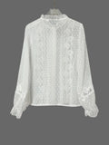 Color Hooks Hollow Long-Sleeved Shirt 2025 Autumn And Winter New Temperament Collar Micro-Sleeve Shirt