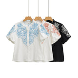 Women's New Bubble Sleeve Embroidered Short-Sleeved Shirt