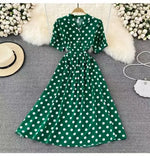 Summer French Retro Skinny Bubble Short-Sleeved V-Neck A-Shaped Dress Elegant Temperament Long
