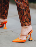 and American Popular 2020 Summer New Dazzling Pink Crystal Sequined Spool Heels Pointed High Heels Women