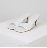 High-Hed Cool Slippers Bright Skin 2025 New Catchy And Square Toe Sexy External Wear Slippers