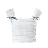 Zingj Summer Fashion Sexy Crop Square Collar Stripe Pleated Slim Short Sleeveless