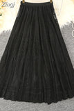 Summer Solid Lace Skirt Women Sweet Mesh High Waist Elegant Office Ladies Korean A-Line Long Skirts